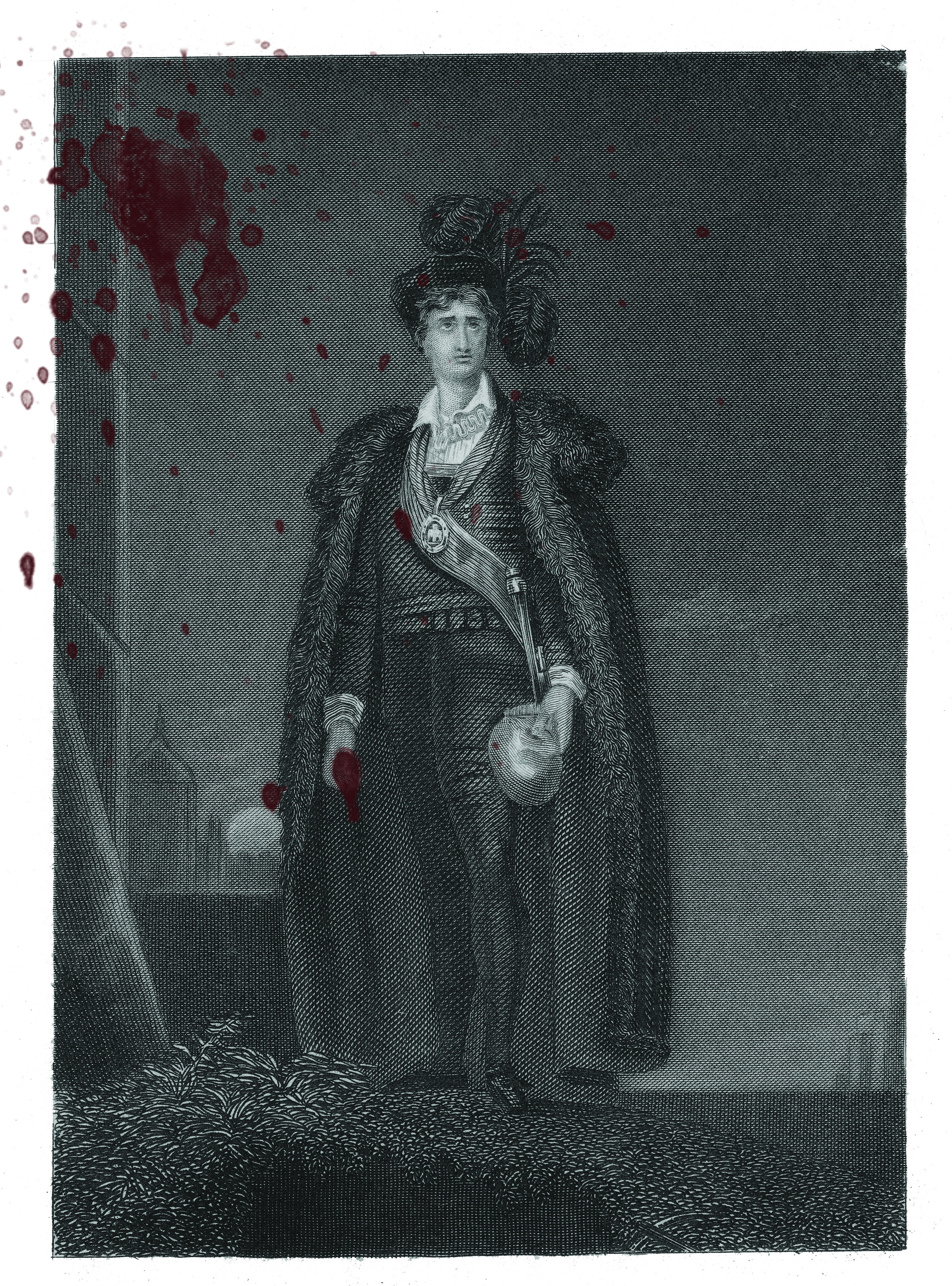 Hamlet portrait covered in blood drops