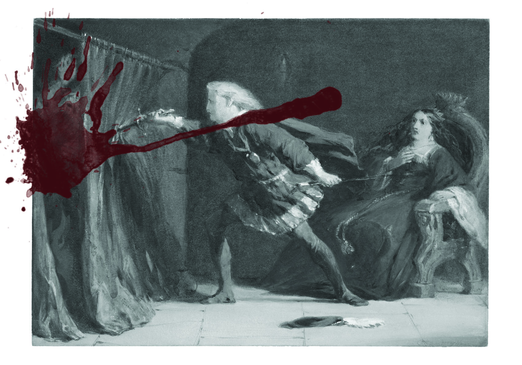 Hamlet stabbing the curtain